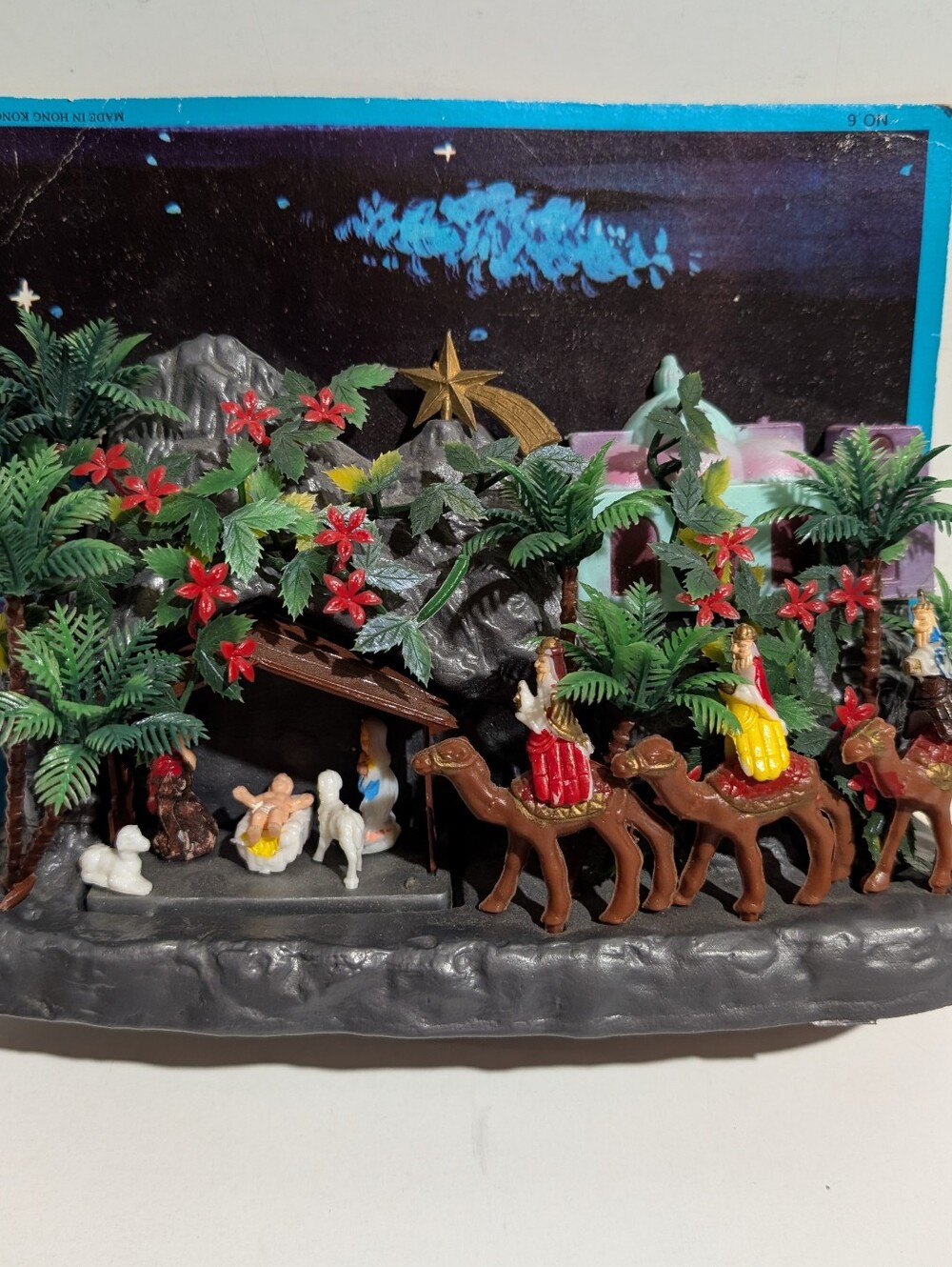 Vtg 1970's Soft Blow Mold Mini Nativity Scene Wall Hanging #1006 Hong Kong